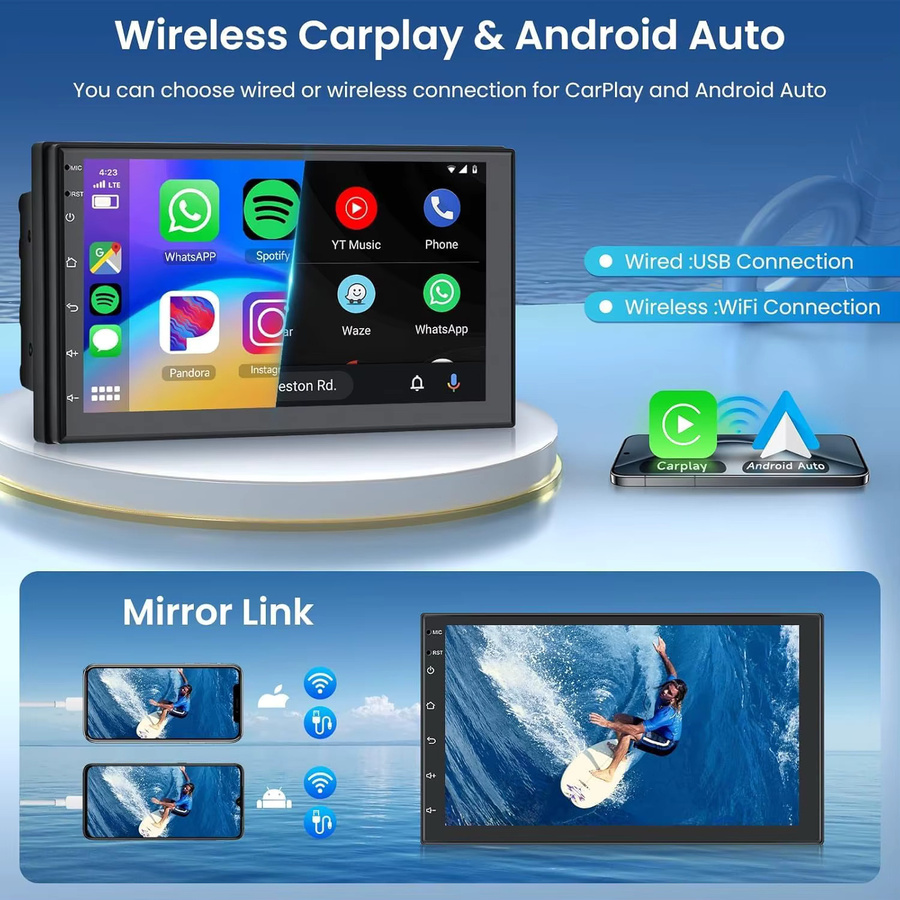 Gearelec Autoradio 2 Din Multimedia-Videoplayer mit Android 13, Carplay und Android Auto, 7 Zoll Display, Schwarz - Bild 2