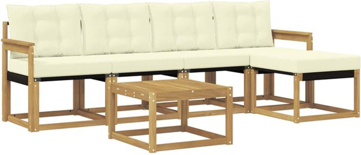 vidaXL Outdoor-Sofagarnitur aus Akazie mit 6-teiligem Set und Kissen in Weiß und Beige - Bild 1
