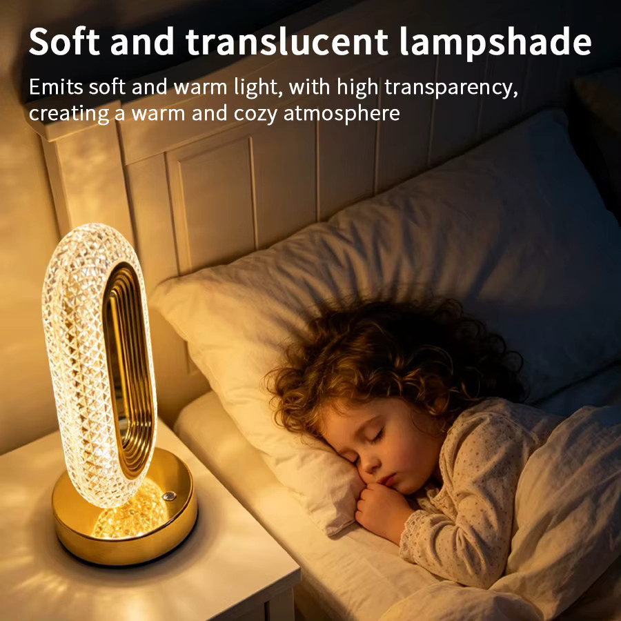 GGBEE LED-Kristall-Tischlampe mit Touch-Steuerung, dimmbar, USB-aufladbar, Stimmungslicht in Transparent und Gold/Messing für Schlafzimmer und Dekoration - Bild 3