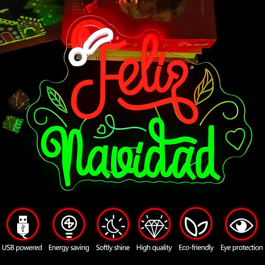 Wanxing Feliz Navidad Leuchtreklame Wanddekoration mit dimmbarer Schalter für Weihnachtsbeleuchtung und mexikanische Partys - Bild 3