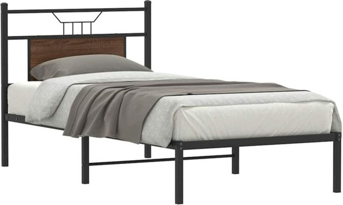 Vidaxl Einzelbett Bettgestell aus Holzwerkstoff und Stahl in Braun im Industrial Design B/T/H: 90 x 200 cm - Bild 1