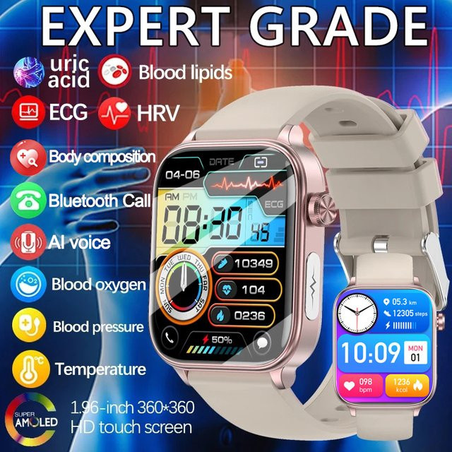 GUHUAVMI Smartwatch für Damen mit EKG und PPG Überwachung in Grau zur Analyse der Körperzusammensetzung und Menstruationsgesundheit - Bild 1