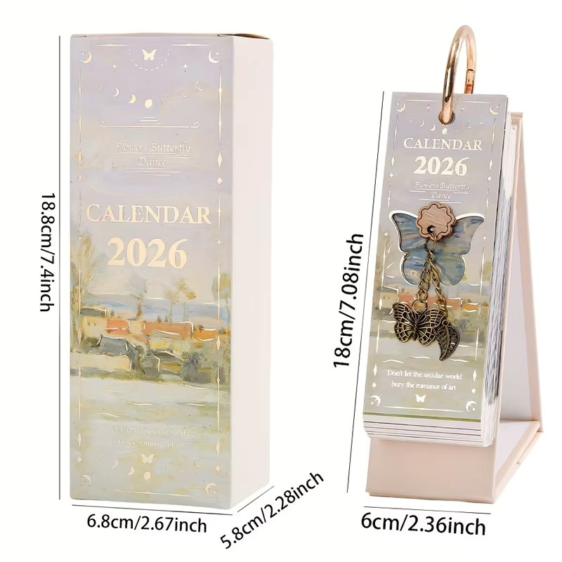 Tischkalender 2026 Vintage Stand-Flip-Kalender mit goldener Ringbindung als 365-Tagesplaner mit täglicher und monatlicher Übersicht in Gold - Bild 5