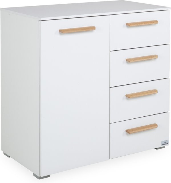 Kommode SANSIBAR USEDOM in Weiß mit Eichen-Dekor und Soft-Close-Schubladen, B/T/H: 81 x 42 x 81 cm - Bild 1
