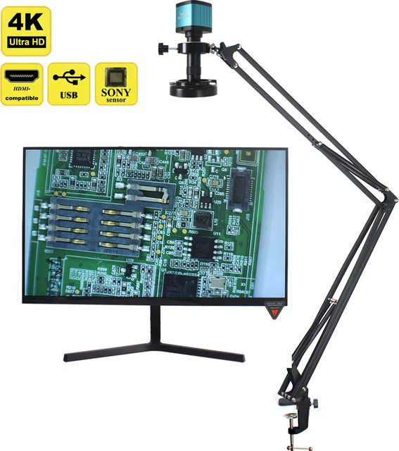 HIGH CLOUD Digitales Video Mikroskop mit 55MP 4K HDMI USB Anschluss und 1-130X stufenlosem C Mount Objektiv inklusive LED Licht in Braun - Bild 1