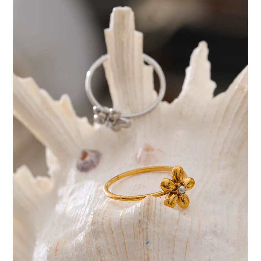 Yhpup Blumenring Edelstahl, Gold, Unisex - Bild 2