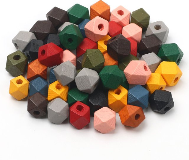 Laudsong Holzperlen, achteckige geometrische Würfel, gemischte Farben - Bild 1