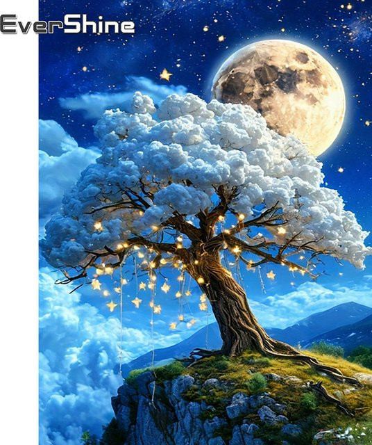 Evershine Diamantmalerei Set Landschaft mit Baum und Mond als Mosaik-Stickerei in Multicolour, B/H: 30 x 20 cm - Bild 1