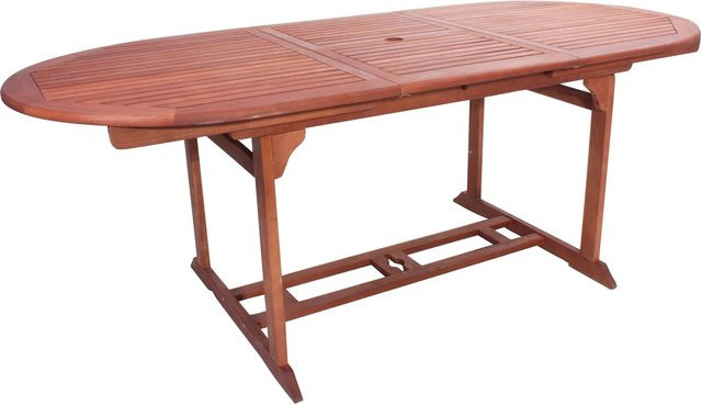 DELUKE Gartentisch WEIMAR aus Eukalyptus Natur, ausziehbarer ovaler Esstisch für den Außenbereich, B/T/H: 150 x 90 x 74 cm - Bild 1