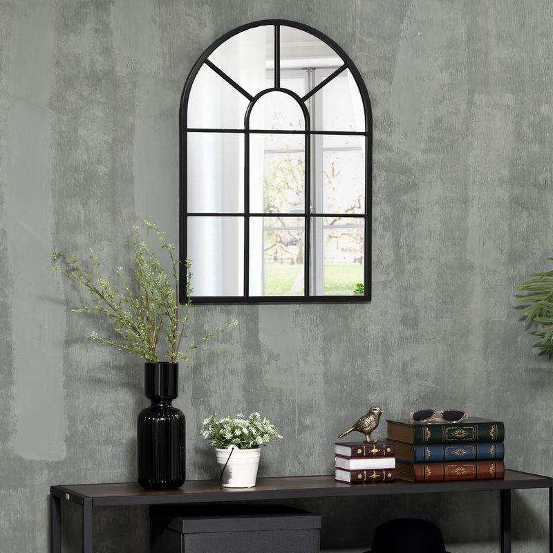 HOMCOM Wandspiegel im Industrial Design mit Metallrahmen und bogenförmigem Glas in Schwarz, B/H: 70 x 70 cm - Bild 2