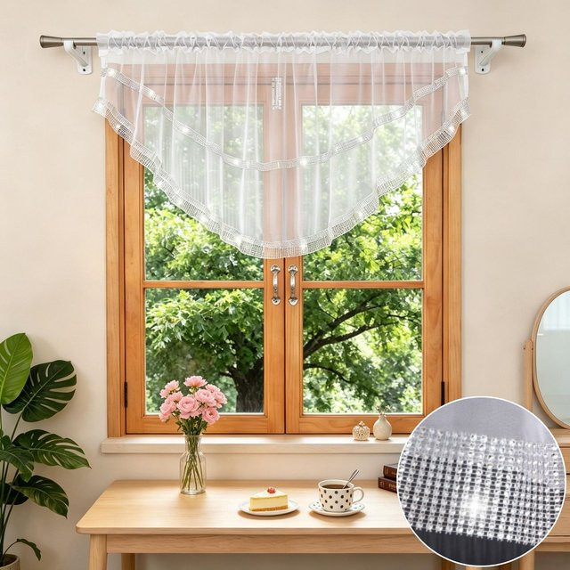FLYINGCURTAINS Transparenter Voile-Vorhang mit silbernem Strassbesatz in Weiß, Breite: 150 cm, Höhe: 80 cm - Bild 1