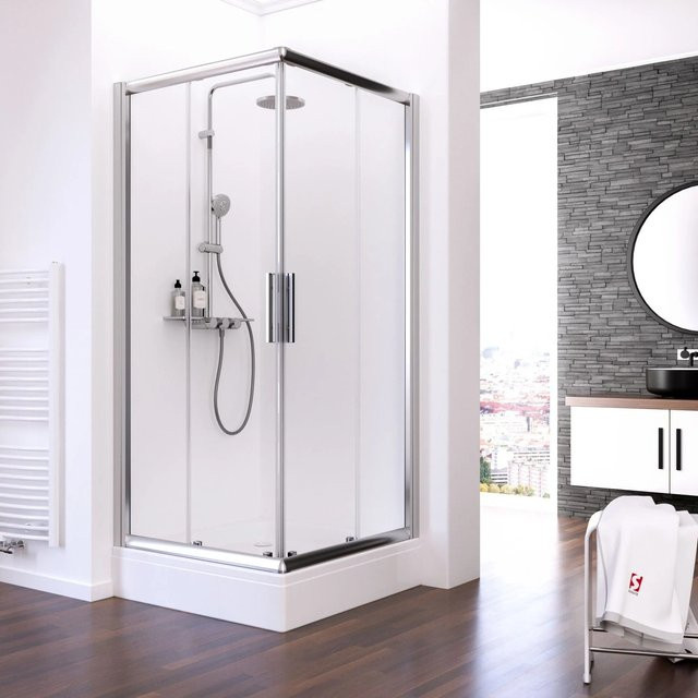 Schulte ExpressPlus Eckdusche Kristall/Trend mit Duschwanne, Farbe Transparent/Silber, B/T/H: 80 x 80 x 185 cm - Bild 1