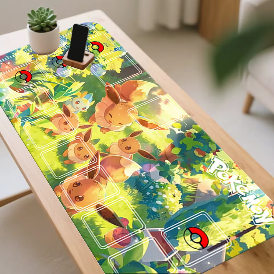 Potdemiel Gaming-Mauspad Pokemon Evoli Familie Wald-Szene, rutschfeste Anime Schreibtischunterlage in Multicolour - Bild 2