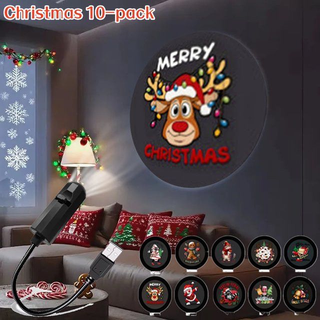 LINYILIGHT LED Weihnachts Projektor Nachtlicht mit 10 Modi und USB-Anschluss für weihnachtliche Ambiente-Projektionen - Bild 1