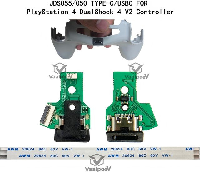 Choosinsing USB Typ C Schnelllade-PCB-Anschluss für PS4 DualShock 4 V2 Controller JDS 055/050 in Grün - Bild 1