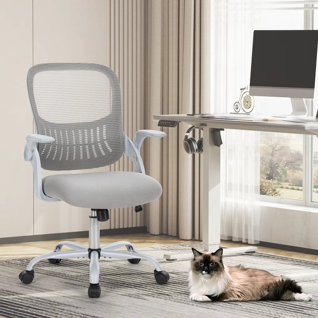 Jhk Ergonomischer Bürostuhl mit Mesh-Rückenlehne, Höhenverstellbarer Drehstuhl mit Rollen und festen Armlehnen für Home Office und Gaming - Bild 1