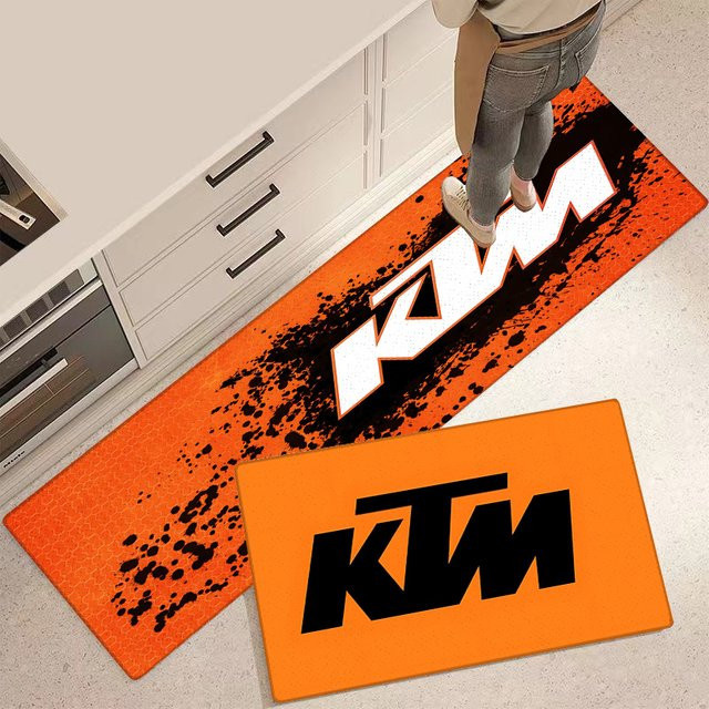 Rutschfeste Potdemiel Fußmatte mit Motorrad-Grafik in Orange, B/T: 60 x 40 cm - Bild 1