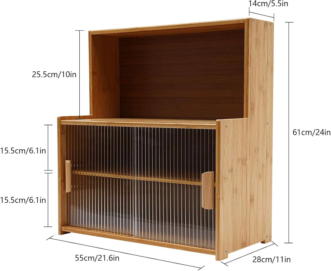Bymaocar Bambus-Sideboard für die Küche in Braun mit Schiebetüren und verstellbaren Regalen - Bild 4