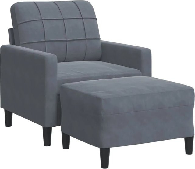 vidaXL Sessel mit Hocker in Dunkelgrau aus Samt mit Metallgestell - Bild 1
