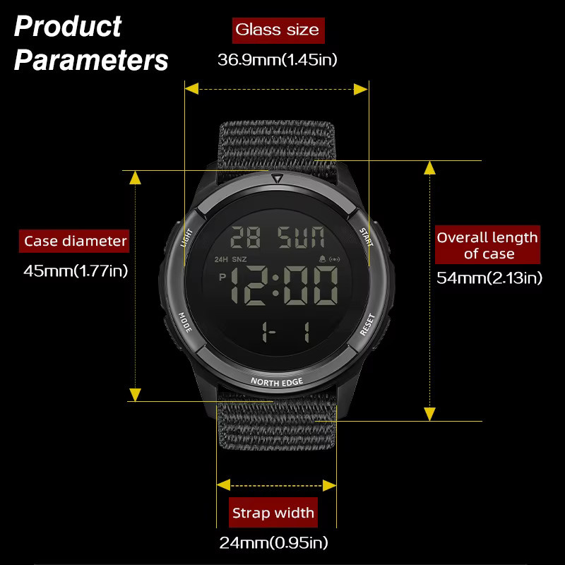 NORTH EDGE Digitaluhr, Herren, Kunststoff, Textil/NATO, Schwarz, 5 ATM - Bild 4