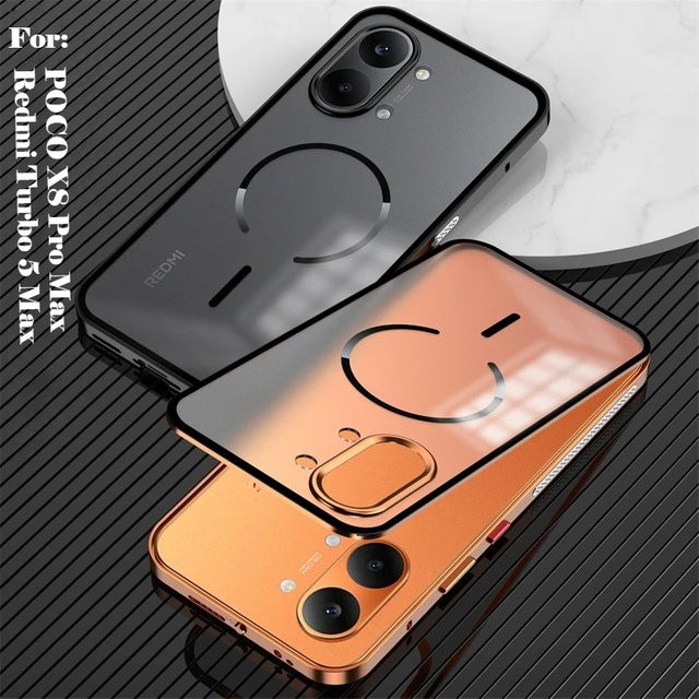 Magnetische Hülle mit Aluminiumlegierung-Rahmen und Snap-on Design für Xiaomi POCO X8 Pro Max und Redmi Turbo 5Max, Matt Transparente Acryl-Abdeckung, Orange - Bild 1