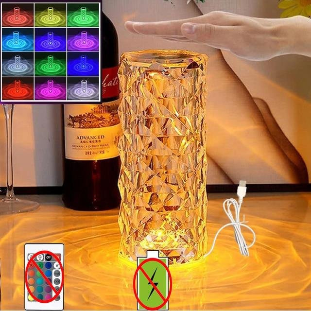 Aloisia Kristall-Tischlampe mit 16 Farben, RGB LED Rosenlicht mit Touch-Funktion und USB-Anschluss, dimmbar, Transparent/Multicolor - Bild 1