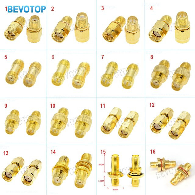 BEVOTOP 2er Set RF Koaxial-Steckverbinder Adapter SMA auf RP-SMA Konverter in Gold für WLAN und 4G Antennen - Bild 1