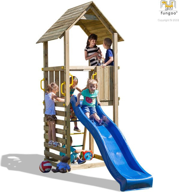Fungoo Spielturm Carol 1 Klettergerüst mit Rutsche und Kletterwand in Natur - Bild 1