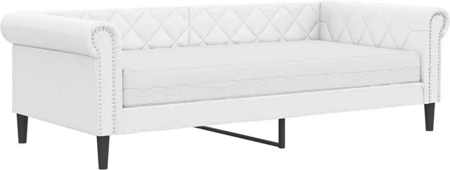 vidaXL Tagesbett mit Matratze in Weiß aus Kunstleder und Schaumstoff mit Armlehnen B/T/H: 90 x 200 cm - Bild 1