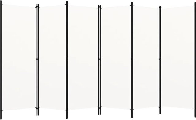 vidaXL 6-teiliger Raumteiler aus pulverbeschichtetem Eisen und Stoff in Weiß, B: 300 cm, H: 180 cm - Bild 1
