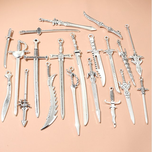 10 Stück Schwert Klinge Charms, Silber, Unisex - Bild 1
