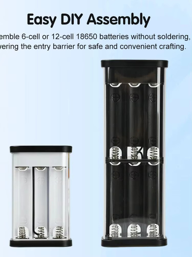 diymore Mobile Powerbank Case PD22.5W, transparentes Gehäuse für 18650-Batterien, lötfreies DIY-Kit für 6 oder 12 Zellen, Farbe: Weiß/Transparent - Bild 2