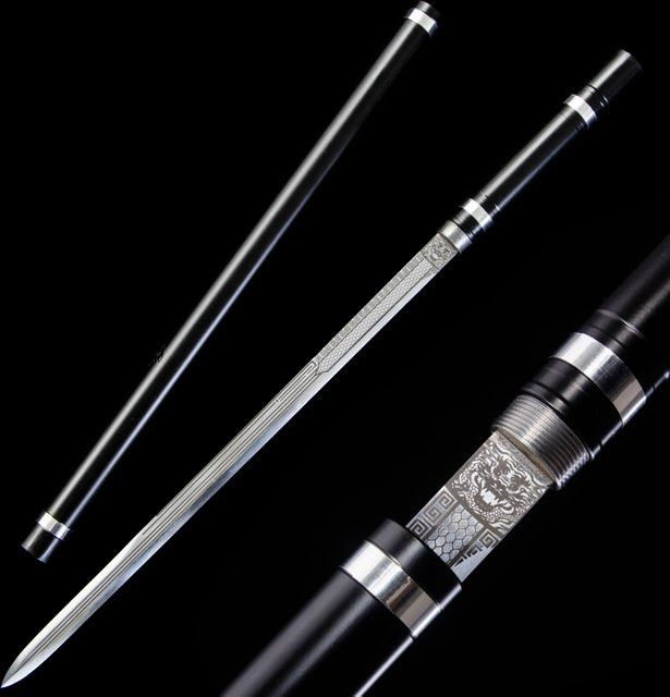 Murasame Traditionelles Chinesisches Stockschwert mit Manganstahl-Klinge, Metallgriff und Scheide für Cosplay und Dekoration - Bild 1