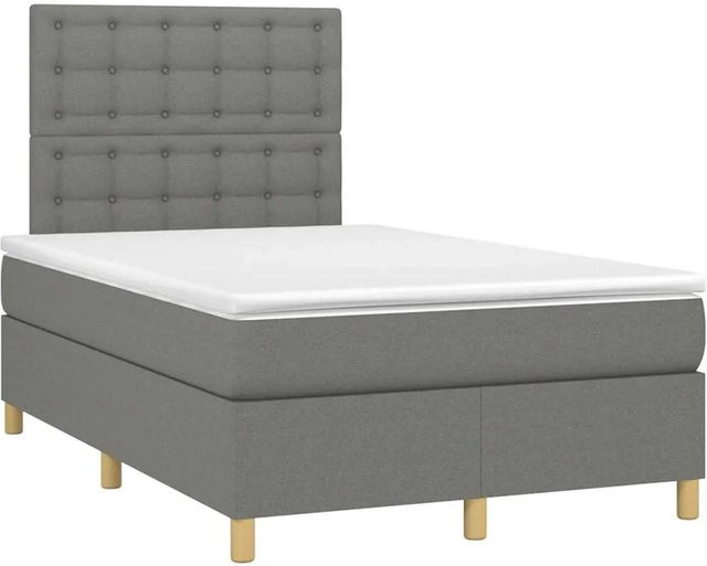 vidaXL Boxspringbett mit Matratze und LED-Unterbettbeleuchtung in Dunkelgrau, Hybridbett mit USB-Ladeport und Taschenfederkern, B/T: 120 x 190 cm - Bild 1
