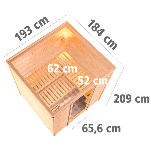 Karibu Sauna Sindi für 4 Personen aus Fichtenholz in Beige ohne Ofen B: 193 cm, T: 184 cm, H: 209 cm - Bild 2