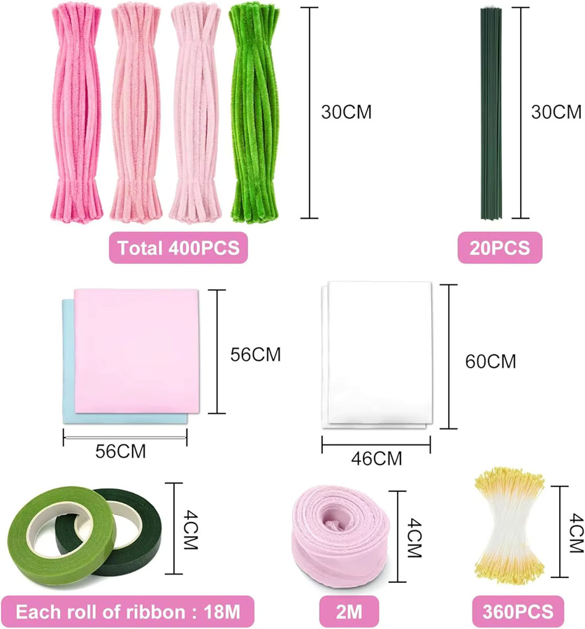 400 Stück Chenille-Bastelreiniger in Pink und Grün für DIY-Kunst- und Bastelprojekte - Bild 2