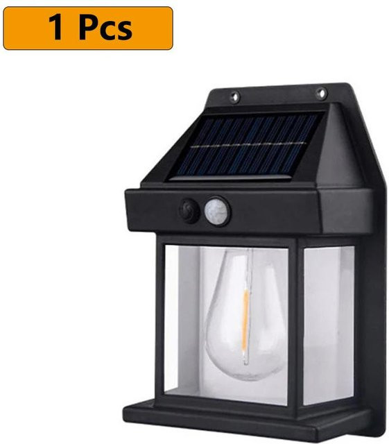 Meiteai-Home LED Solar Wandleuchte mit Bewegungssensor, Wasserdichte Außenleuchte IP65 für Garten und Haus, Warmweißes Nachtlicht in Schwarz - Bild 1