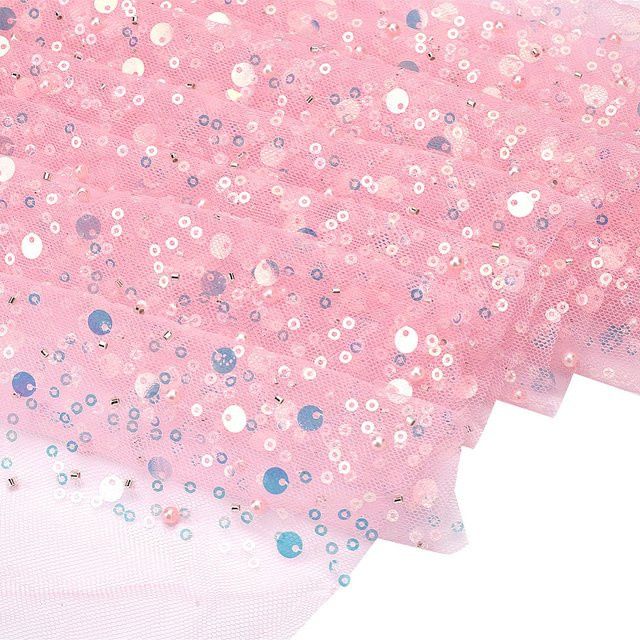 Rosa Pailletten-Polyester-Netzstoff für Bekleidungszubehör, 1 Yard - Bild 1