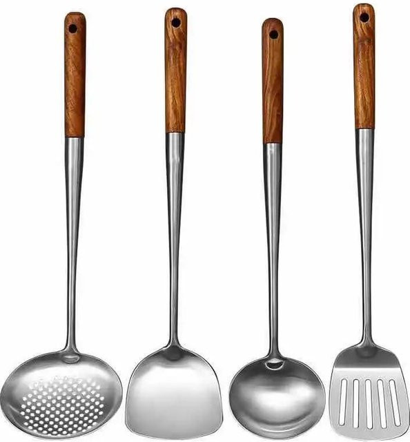 Yiran Furniture Küchenutensilien-Set aus Edelstahl mit Wok-Spatel und Schöpfkelle in Silber - Bild 1
