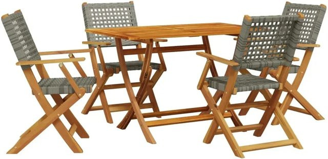 vidaXL 5-teilige Garten-Essgruppe aus grauem Poly-Rattan und Massivholz - Bild 1