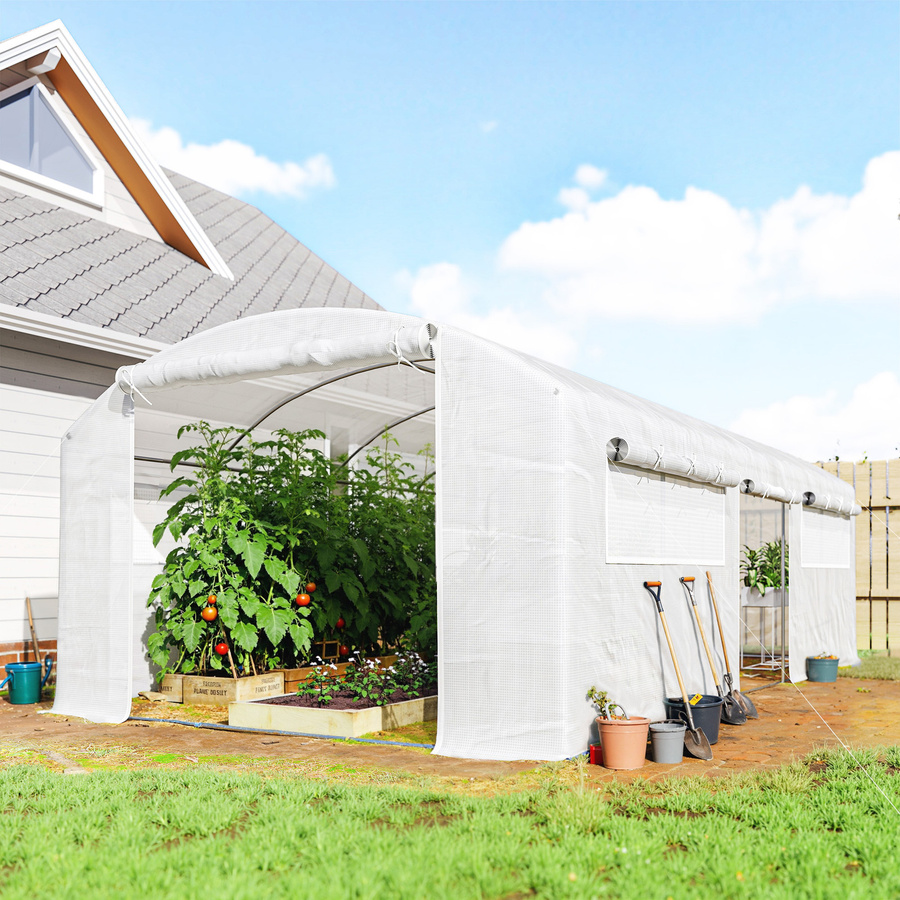Outsunny Tunnelgewächshaus Weiß mit verzinktem Stahlrahmen und UV-beständiger PE-Abdeckung, B/T/H: 600 x 300 x 200 cm - Bild 2