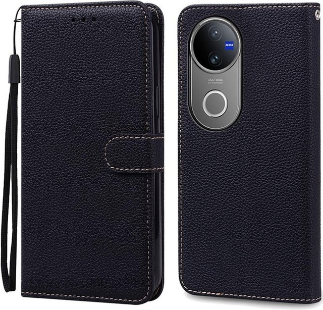 Lederhülle für Vivo V50 5G Flip Wallet mit Ständerfunktion in Schwarz - Bild 1