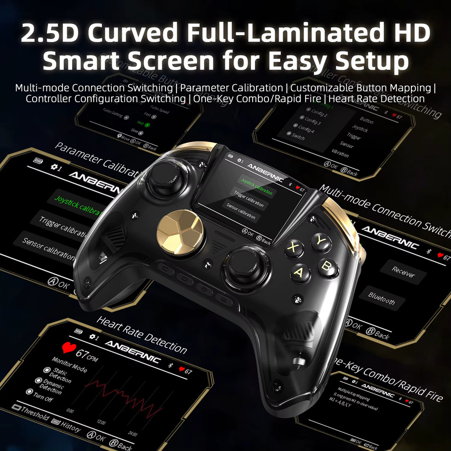 Anbernic RG G01 Gamepad-Controller in Schwarz, kabelloser Spiele-Controller mit 2.5D IPS Hall-Rocker für PC, Nintendo Switch, Android und mobile Geräte - Bild 2