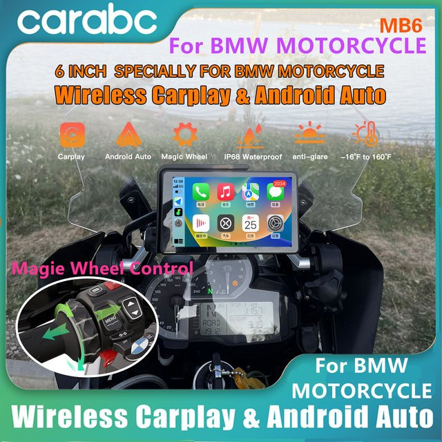 CARABC 6-Zoll MB6 Motorrad-Navigationssystem mit Wireless Carplay und Android Auto in Schwarz - Bild 1
