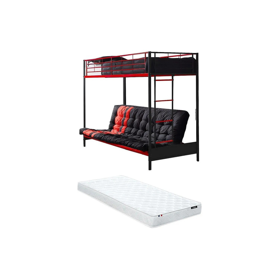 Vente-unique Hochbett Modulo in Schwarz-Rot aus Metall im Industriestil, Höhe: 198 cm - Bild 2
