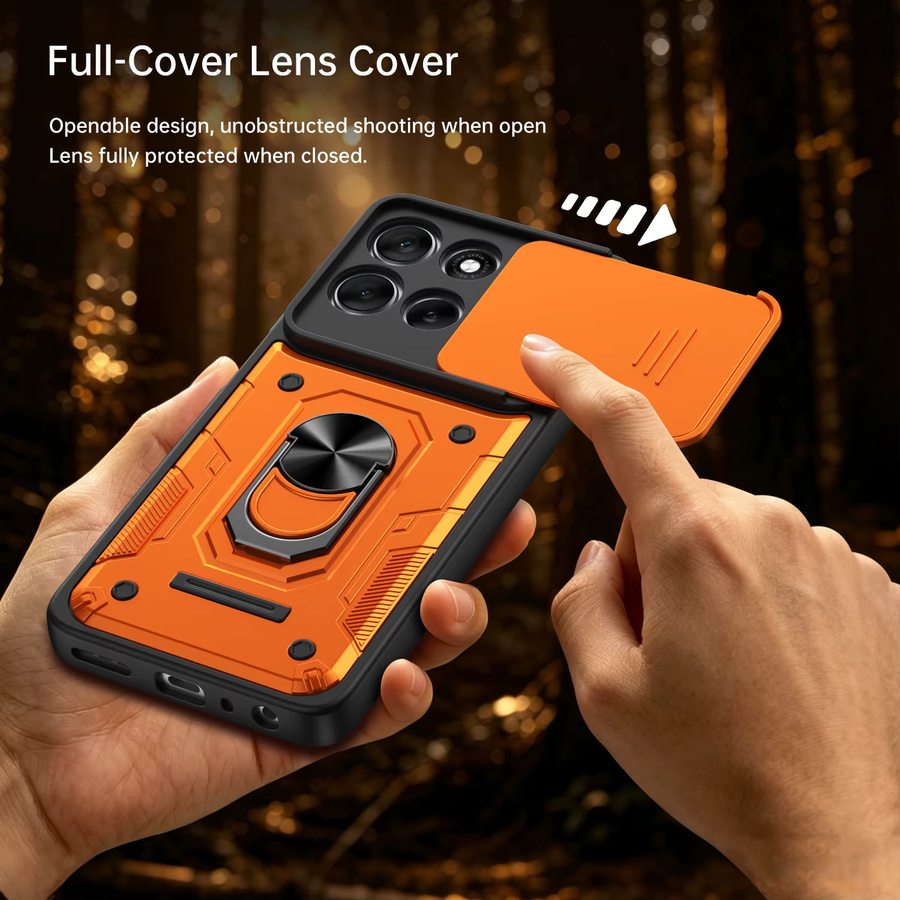 Motorola Kamera-Schutzhülle mit Schiebeobjektiv und Magnetring-Ständer für Edge 70 60 50 Fusion Ultra X70 AIR Moto G86 G85 G67 G56 in Schwarz und Orange - Bild 4