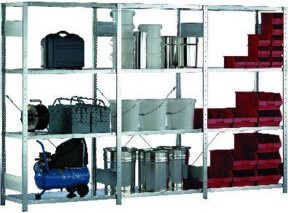 Meta Steckregal Anbau verzinkt in Silber mit 4 Böden, H x B x T: 200 x 100 x 50 cm, Tragkraft pro Boden 150 kg und Feldlast 900 kg - Bild 1