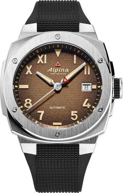 Alpina Herrenuhr Automatik, Edelstahl, 39 mm, Kautschuk, Braun, 20 ATM - Bild 1