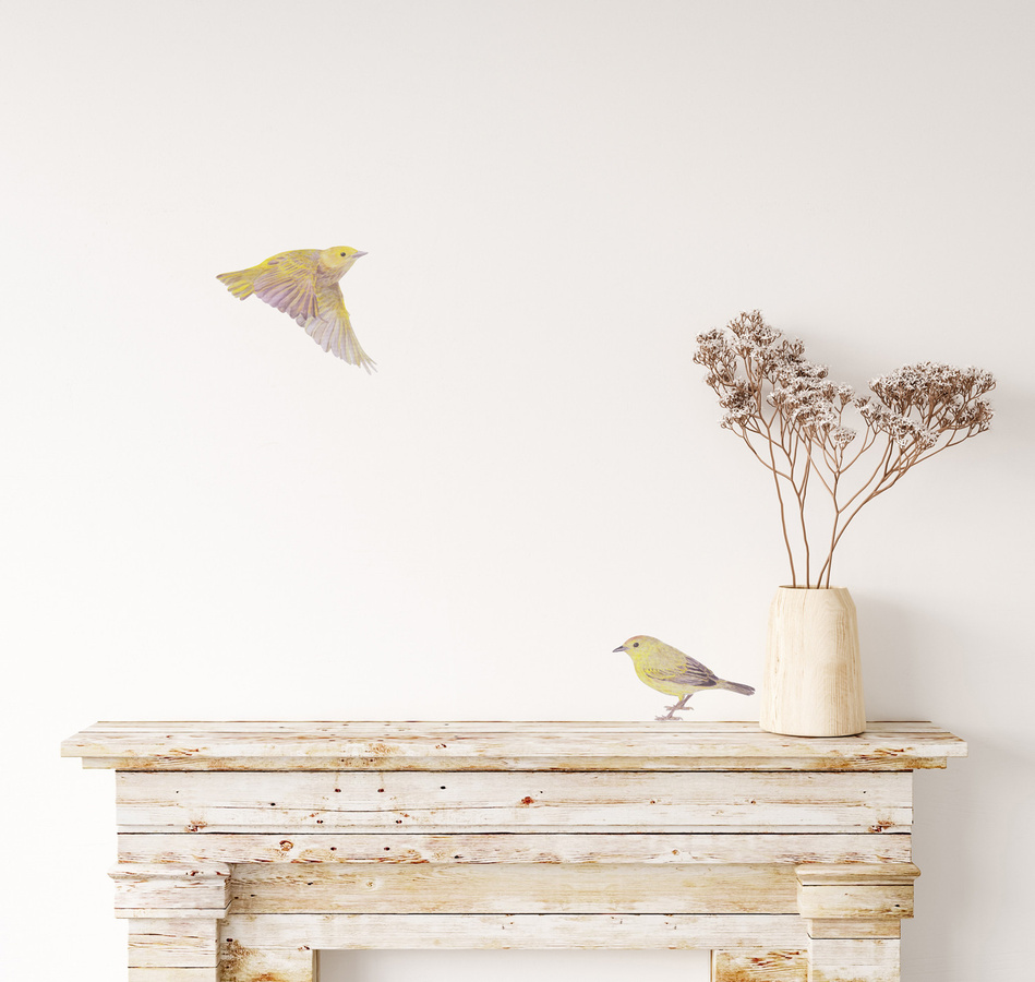 Sian Zeng Wandtattoo Warbler Vogel in Gelb - Bild 1