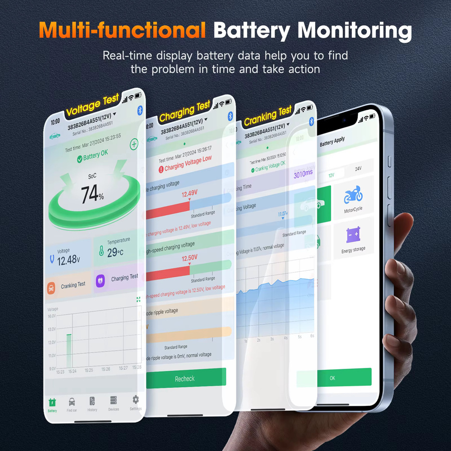 ANCEL BM300 Pro Bluetooth Auto Batterie Tester für 6V 12V 24V Systeme in Schwarz - Bild 3